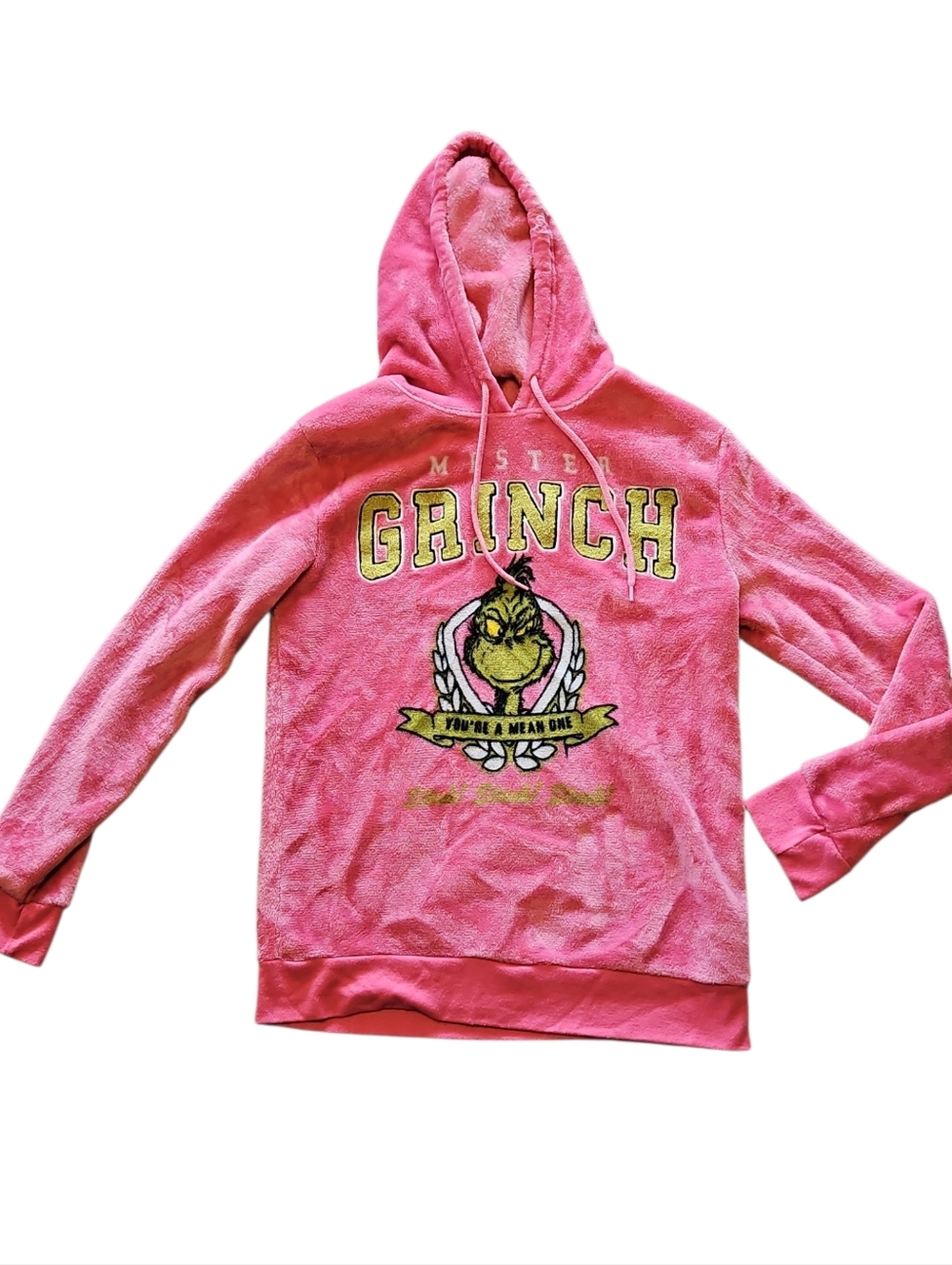 Grinch Pink Fleece Plush Graphic Hoodie Dr Seuss Green Size Medium Mean Mister